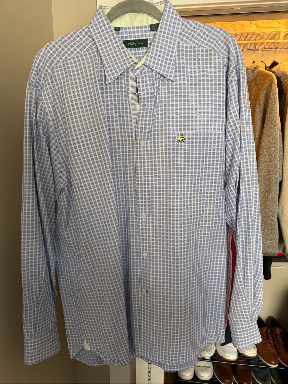 Bobby Jones Masters Tournament Button Down Shirt Check 100% Cotton Golf